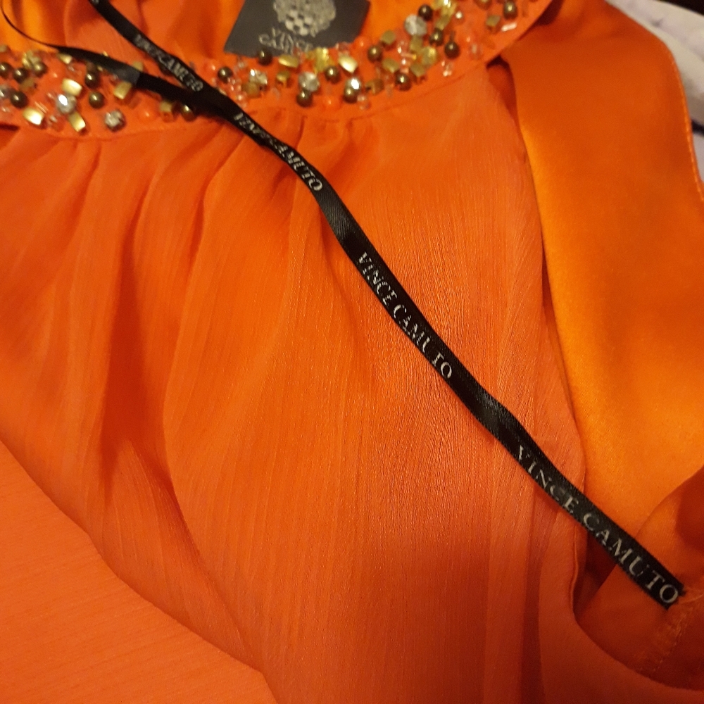 Vince Camuto Women's 18W Jeweled Beaded Orange Chiffon Shift Dress, Keyhole NWOT - Picture 3 of 11